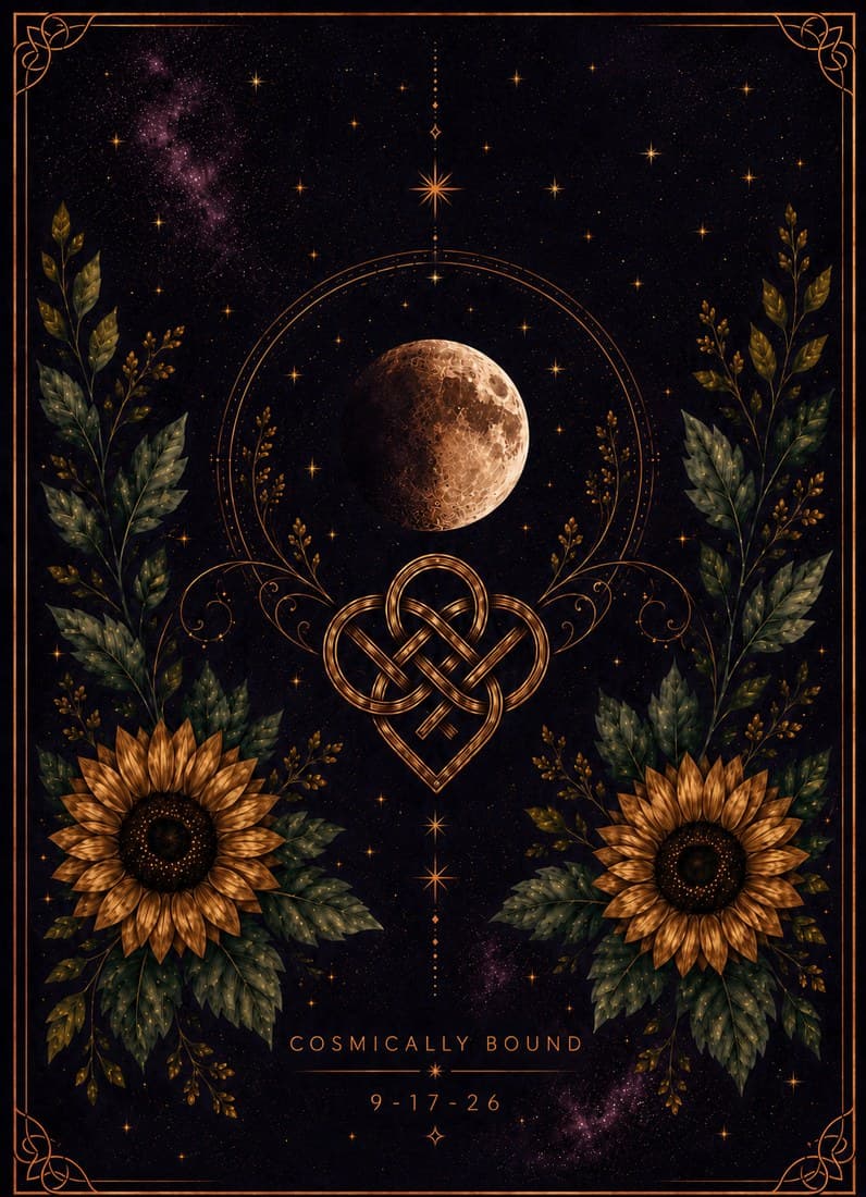 The Cosmically Bound artwork from the back of the RSVP card